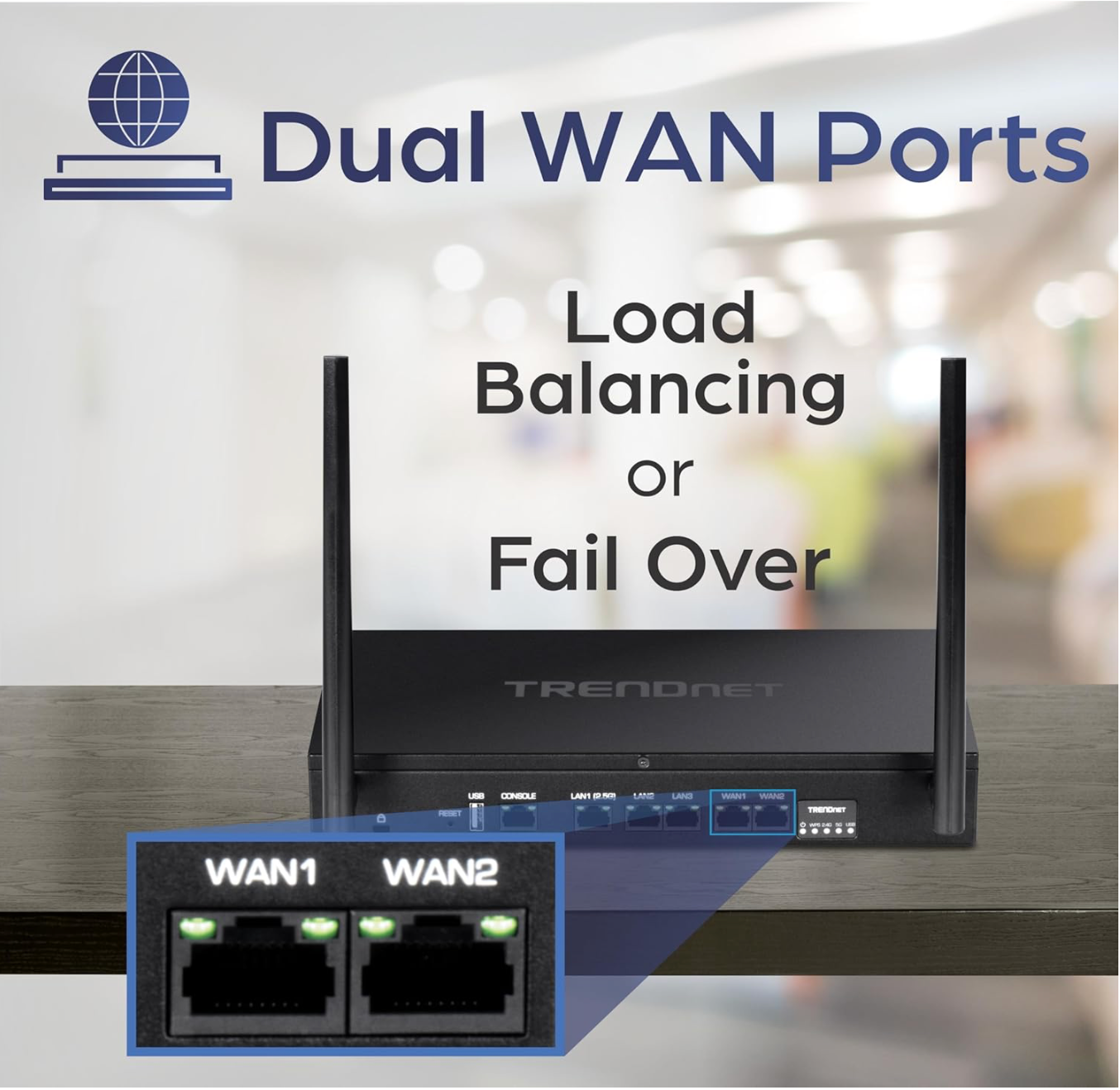 TRENDnet AX1800 Router VPN WiFi de doble banda 6 Gigabit Dual-WAN, pequeñas empresas, red privada virtual, enrutamiento entre VLAN, QoS, soporte 2.5G, inalámbrico precifrado, negro, TEW-929DRU