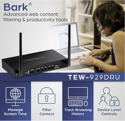 TRENDnet AX1800 Router VPN WiFi de doble banda 6 Gigabit Dual-WAN, pequeñas empresas, red privada virtual, enrutamiento entre VLAN, QoS, soporte 2.5G, inalámbrico precifrado, negro, TEW-929DRU