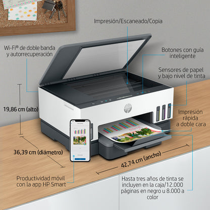 Impresora Multifuncional HP Smart Tank 720 Color - USB - Dúplex (Doble Cara) - Color y B/N